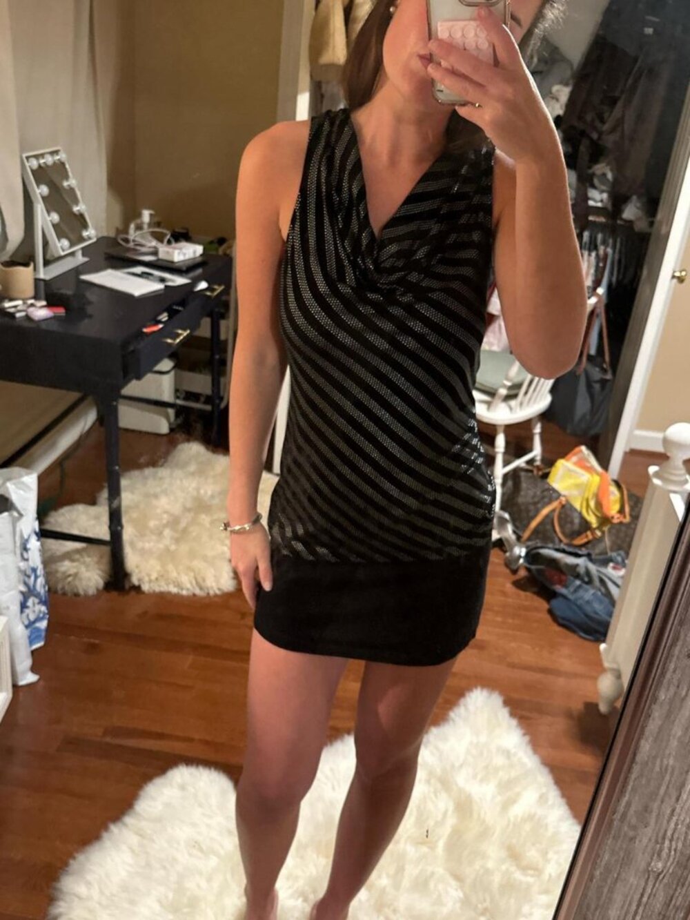 Black and silver striped top